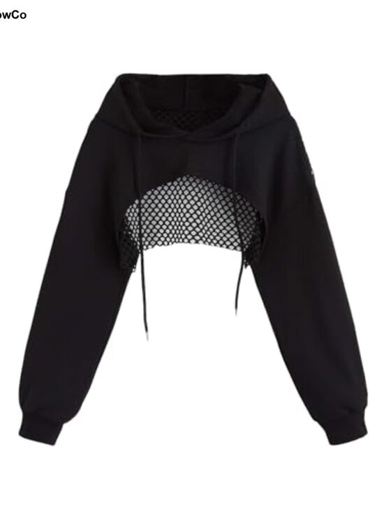 Tops - Cropped Hoodie Pullover Soft Polyester Drop Shoulder